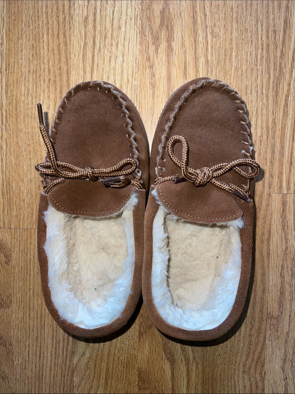 Kids Brown Fleece-Lined Moccasin Slippers
